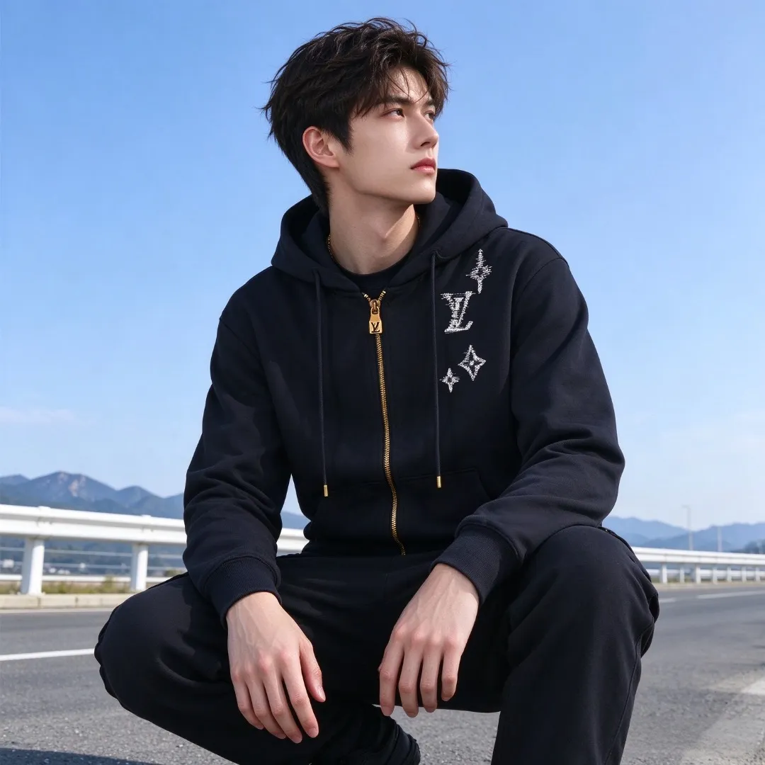 Louis Vuitton sketch presbyopic embroidered zip hooded jacket